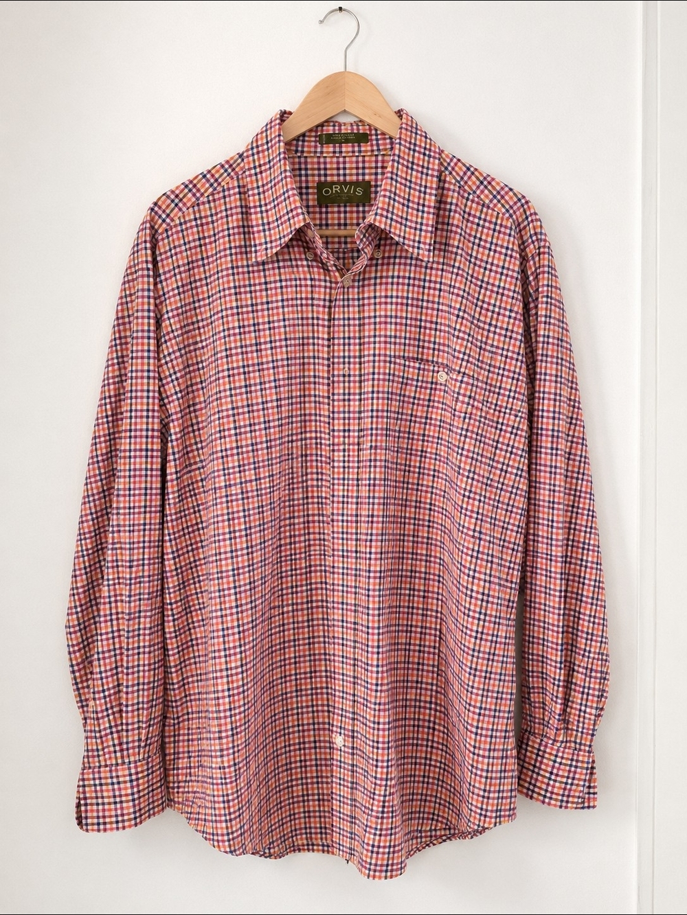 Orvis Men’s Large 100% Cotton Multicolor Plaid Long Sleeve Button Up Shirt
